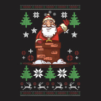 Santa Claus Climbing The Chimney Christmas T Shirt T-shirt | Artistshot