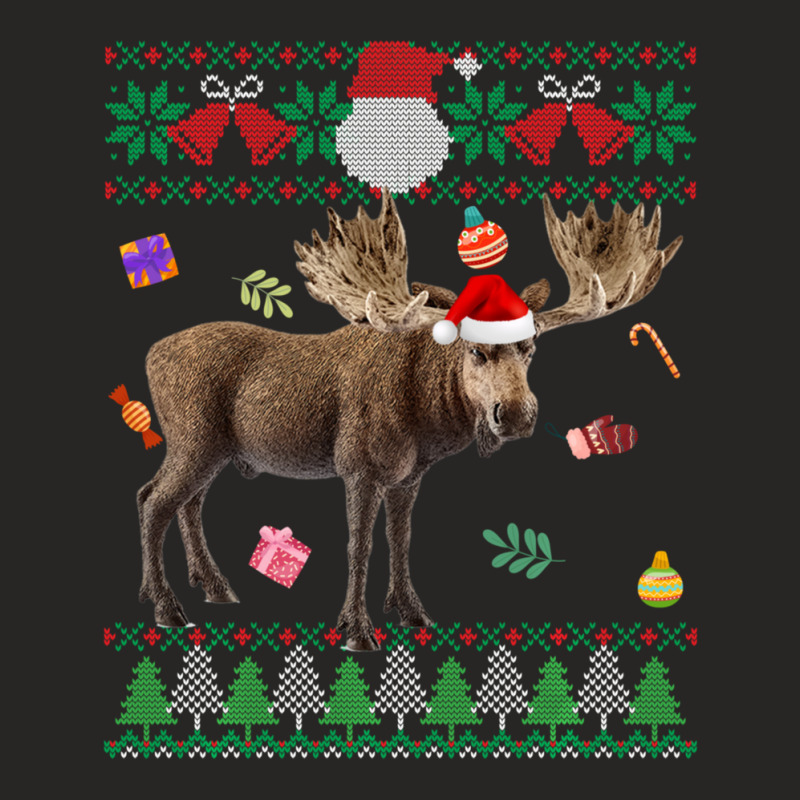 Limited Edition Ugly Sweater Christmas Animals Santa Moose Lover Ladies Fitted T-Shirt by Crews Micki | Artistshot