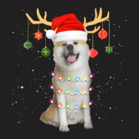 Limited Edition Reindeer Akita Dog With Santa Hat Christmas Light Xmas T-shirt | Artistshot