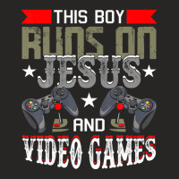 This Boy Runs On Jesus And Video Games Funny Gaming Gift Ladies Fitted T-shirt | Artistshot