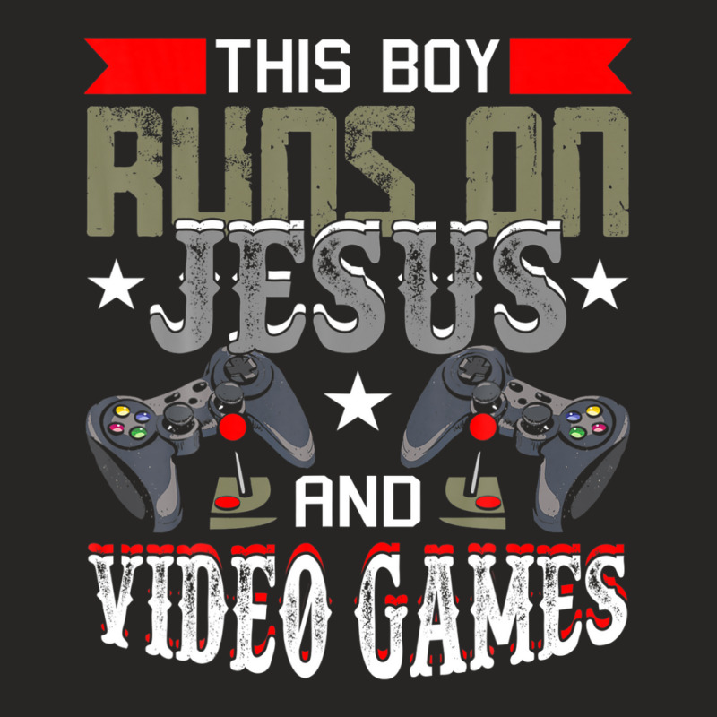 This Boy Runs On Jesus And Video Games Funny Gaming Gift Ladies Fitted T-Shirt by idreezaldawex | Artistshot