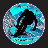 Cool Alpine Downhill Ski Racer Silhouette Mountain Scene T-shirt | Artistshot