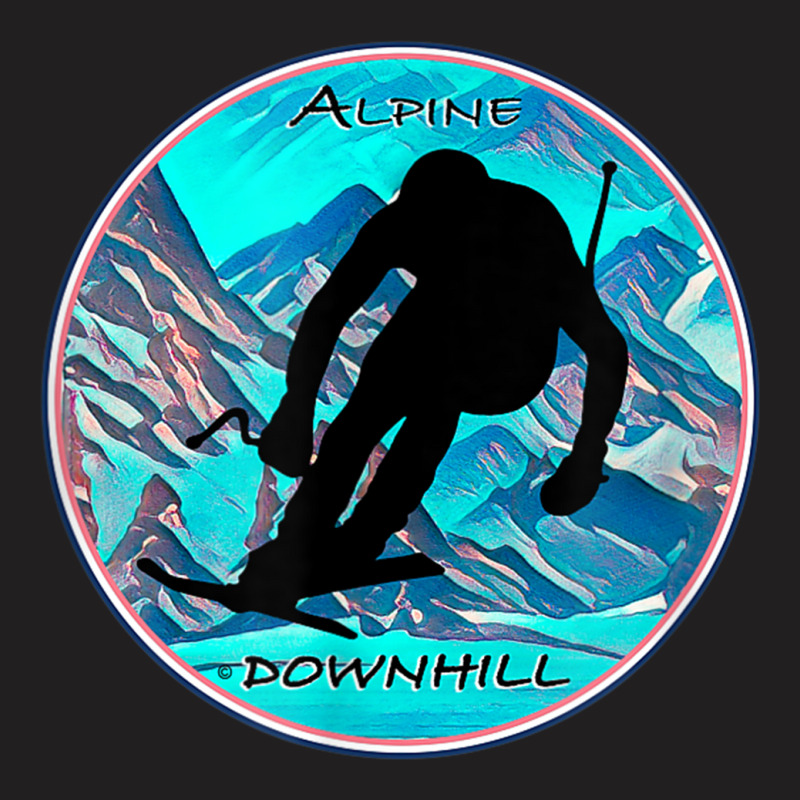 Cool Alpine Downhill Ski Racer Silhouette Mountain Scene T-shirt | Artistshot