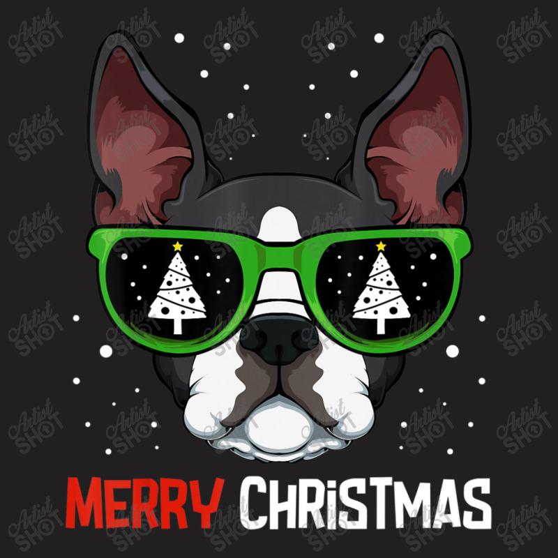 Boston Terrier Christmas Pajama Dog Sunglasses X Mas Tree T-shirt | Artistshot