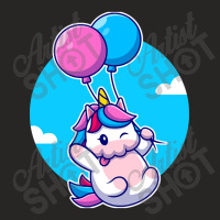 Trending Cute Unicorn Floating With Balloon Ladies Fitted T-shirt | Artistshot