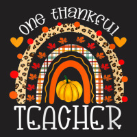 Womens One Thankful Teacher Thanksgiving Rainbow Leopard Fall V-neck T-shirt | Artistshot