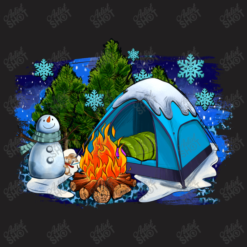 Winter Camping With Camp Fire T-shirt | Artistshot
