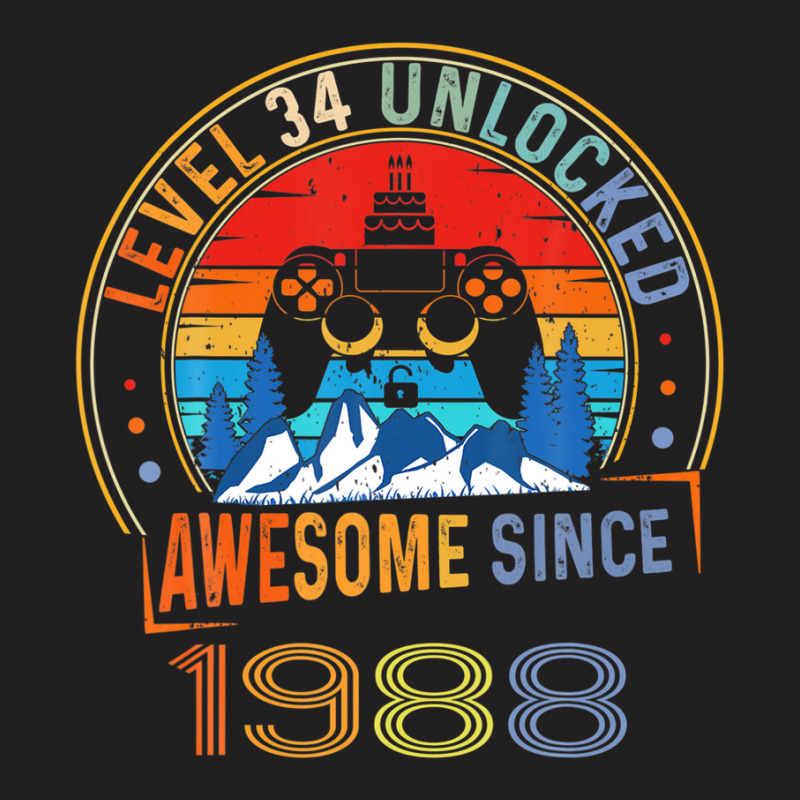 Level 34 Unlocked Gaming Awesome Since 1988 34th Birthday T-shirt | Artistshot