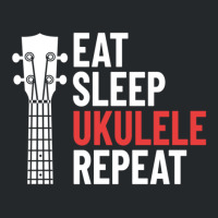 Eat Sleep Ukulele Repeat Ukulele Headstock Dark Theme Crewneck Sweatshirt | Artistshot