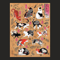 Antique Japanese Woodblock Print Cats With Tattoos Cat Tattoo Flash Po Ladies Fitted T-shirt | Artistshot