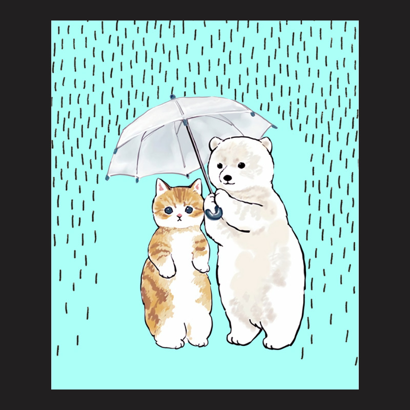 Cute Cat And White Bear In The Rain Poster Girl T-shirt | Artistshot