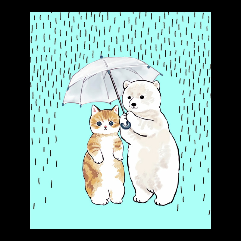 Cute Cat And White Bear In The Rain Poster Girl Pocket T-shirt | Artistshot