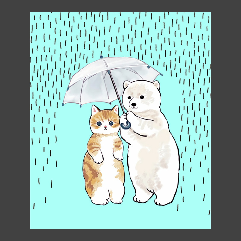 Cute Cat And White Bear In The Rain Poster Girl Vintage T-shirt | Artistshot