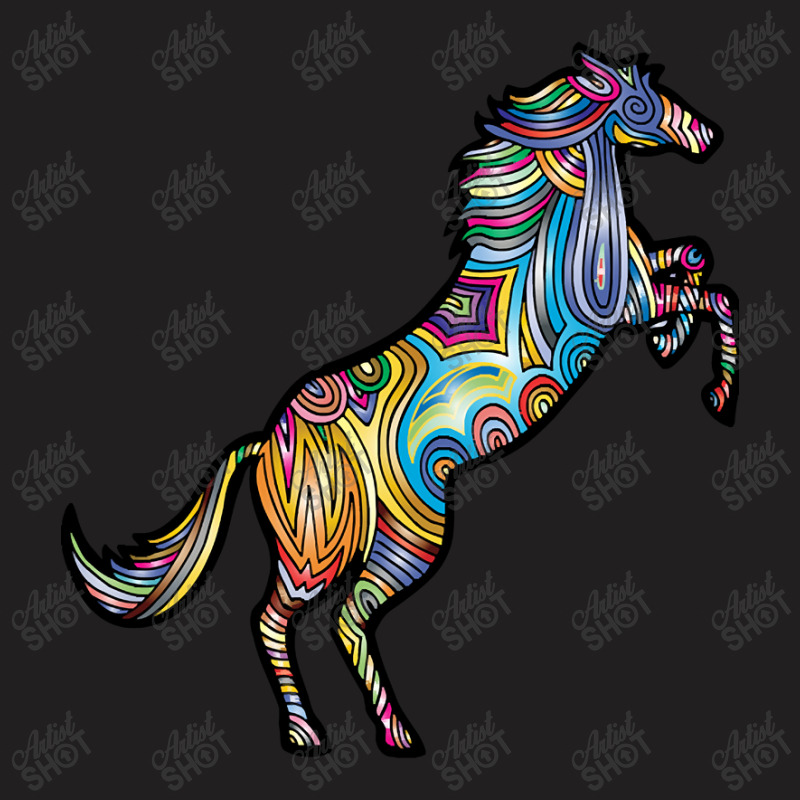 Hot Trend Colourful Jumping Horse In Stripy Pattern Design T-shirt | Artistshot