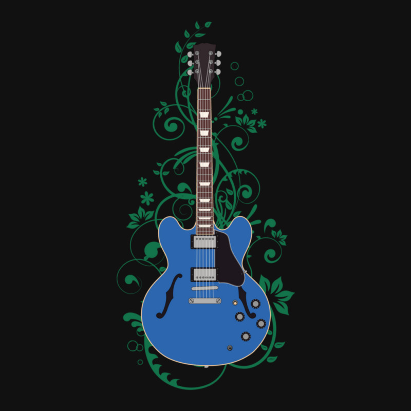 Blue Semihollow Electric Guitar Flowering Vines Graphic T-shirt | Artistshot