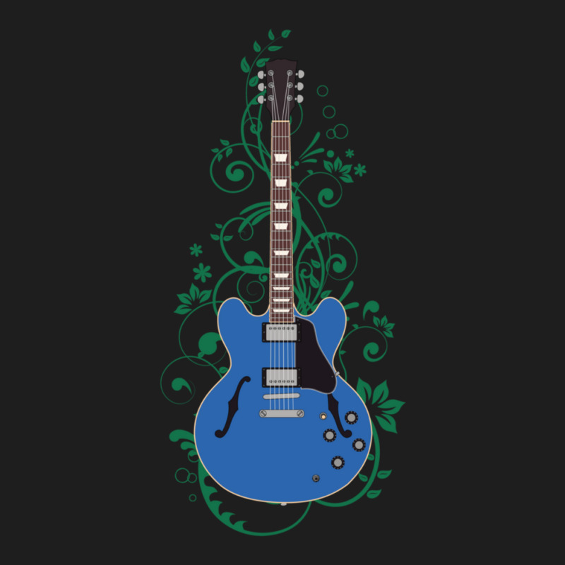 Blue Semihollow Electric Guitar Flowering Vines Classic T-shirt | Artistshot