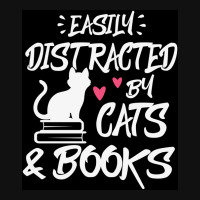 Easily Distracted By Cats And Books Poster Green Graphic T-shirt | Artistshot