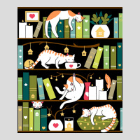 Library Cats Whimsical Cats On The Book Shelves Poster Men's Polo Shirt | Artistshot