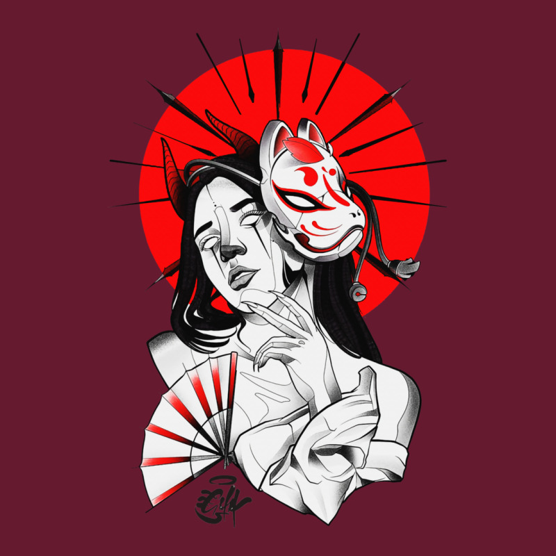 Japanese Geisha Samurai Fox Mask Red Sun Classic T-shirt | Artistshot