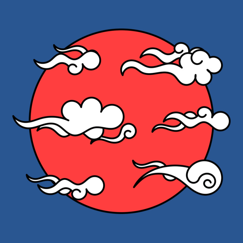 Japanese Wind Clouds Line Art With Red Sun And White Clouds T-shirt | Artistshot