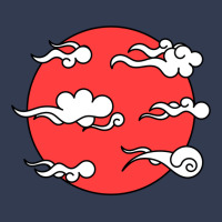 Japanese Wind Clouds Line Art With Red Sun And White Clouds V-neck Tee | Artistshot