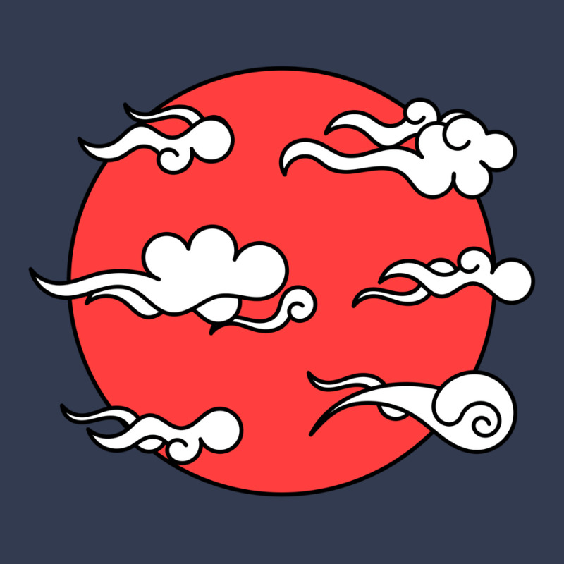 Japanese Wind Clouds Line Art With Red Sun And White Clouds V-neck Tee | Artistshot