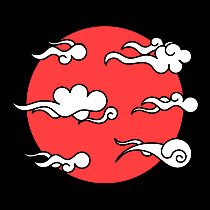 Japanese Wind Clouds Line Art With Red Sun And White Clouds Fleece Short | Artistshot