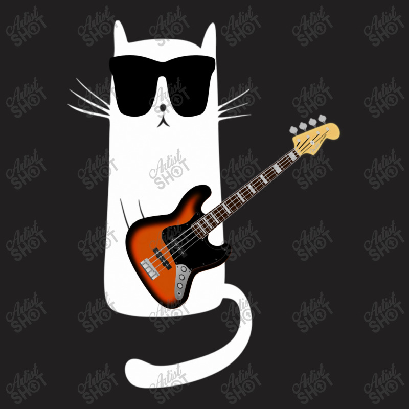 Funny Cat Wearing Sunglasses Playing Bass Guitar T-shirt | Artistshot