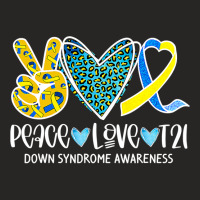 Peace Love Cure Blue & Yellow Ribbon Down Syndrome Awareness T Shirt Ladies Fitted T-shirt | Artistshot