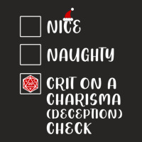 Funny Nice Naughty D20 Crit On Charisma Deception Check Christmas Ladies Fitted T-shirt | Artistshot