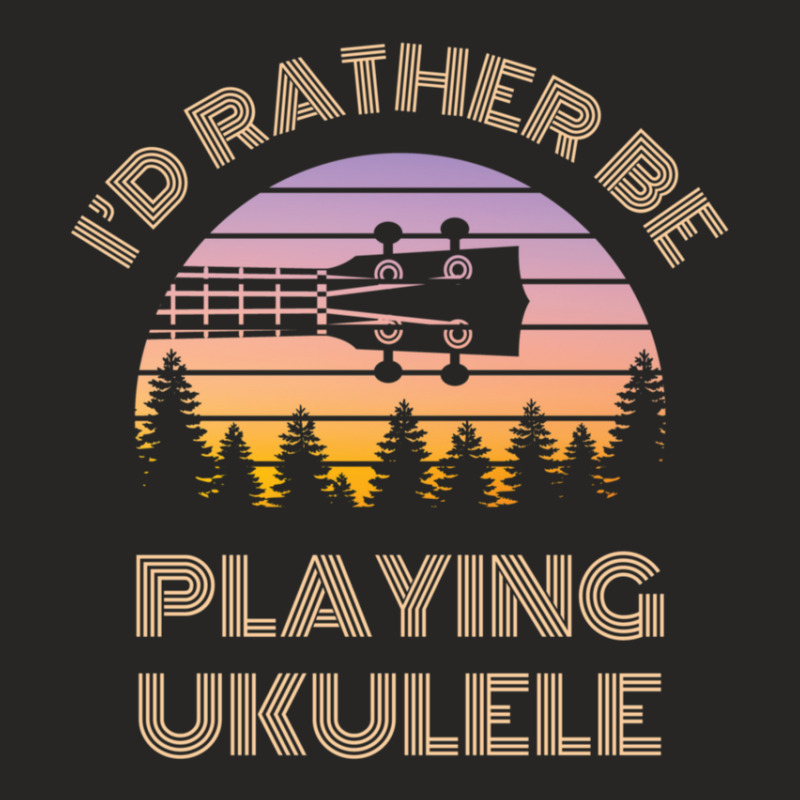 I'd Rather Be Playing Ukulele Ukulele Headstock Vintage Sunset Ladies Fitted T-Shirt by JamesBurges | Artistshot