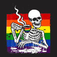 Skeleton Drinking Coffee Lgbtq Retro Gay Pride Flag T-shirt | Artistshot