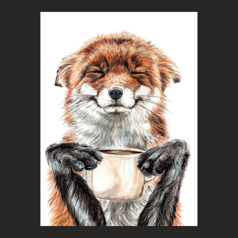 Morning Fox - Cute Coffee Animal Ladies Fitted T-Shirt by NicholetteJeanHastings | Artistshot