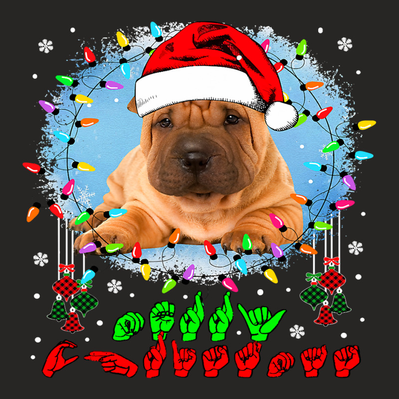 Merry Christmas Hands Sign Language Santa Shar Pei Lover154 Ladies Fitted T-Shirt by SCOTTALLENZ | Artistshot