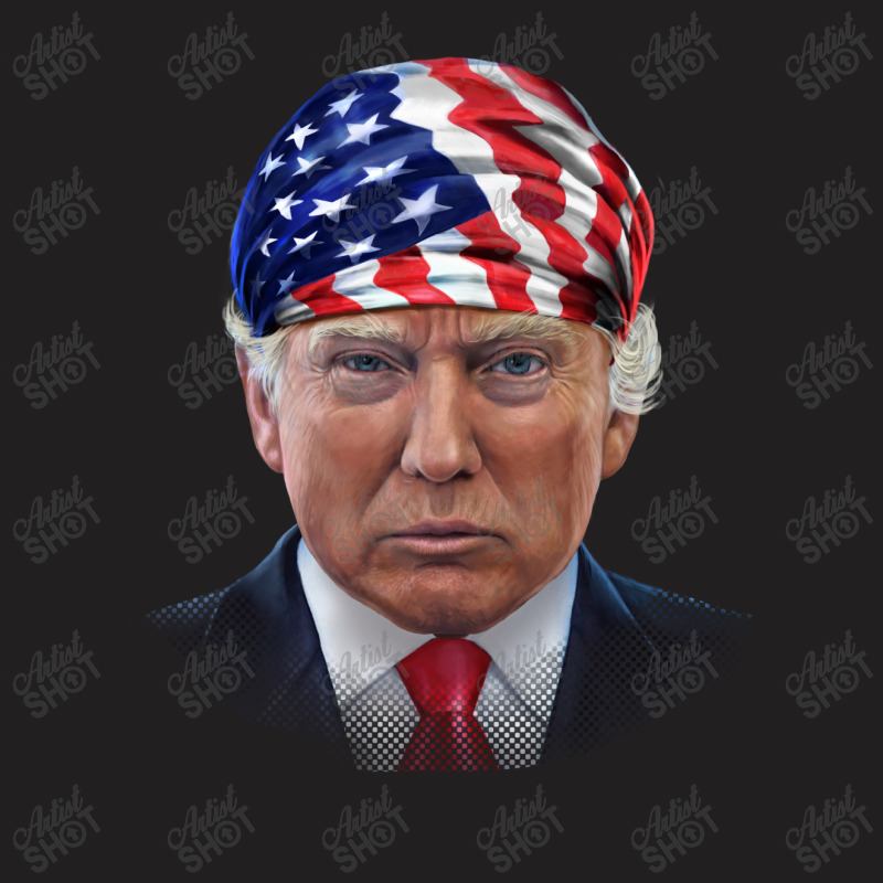 President Donald Trump In Flag Of Usa Head Wrap Shirts T-shirt | Artistshot