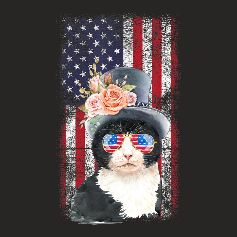 Trending Patriotic Tuxedo Cat 4th Of July Sunglasses Us Ladies Fitted T-Shirt by fenderbendable | Artistshot