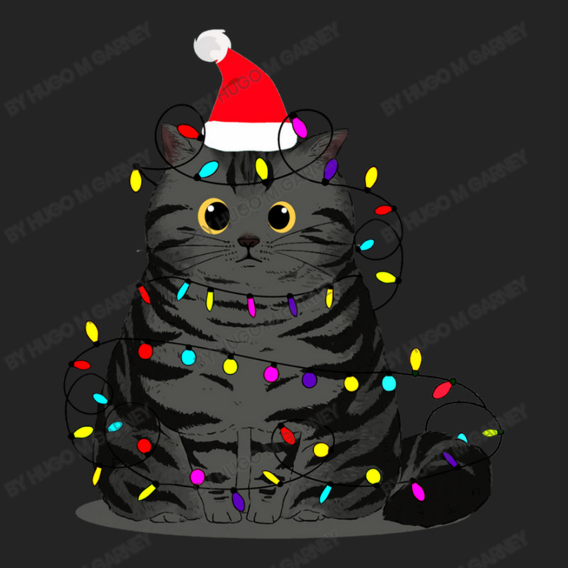 Funny Christmas Cat With Fairy Lights And A Christmas Hat 3/4 Sleeve Shirt by Hugo M Garney | Artistshot