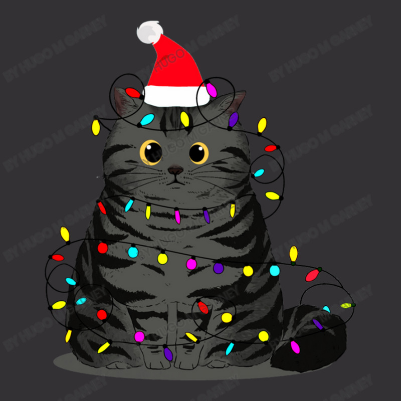 Funny Christmas Cat With Fairy Lights And A Christmas Hat Vintage Hoodie by Hugo M Garney | Artistshot