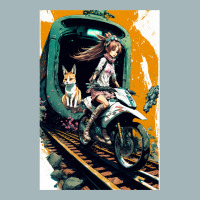 Japanese Anime Girl Riding A Bike On The Train Track Unisex Sherpa-lined Denim Jacket | Artistshot