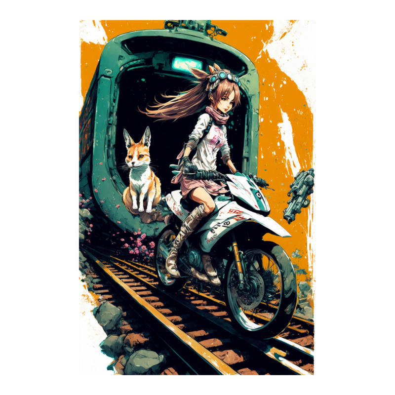 Japanese Anime Girl Riding A Bike On The Train Track 3/4 Sleeve Shirt by ilmursaifouz | Artistshot