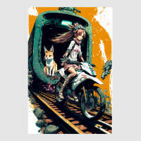 Japanese Anime Girl Riding A Bike On The Train Track Exclusive T-shirt | Artistshot