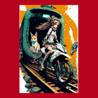 Japanese Anime Girl Riding A Bike On The Train Track Classic T-shirt | Artistshot