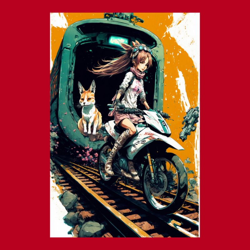 Japanese Anime Girl Riding A Bike On The Train Track Classic T-shirt by ilmursaifouz | Artistshot