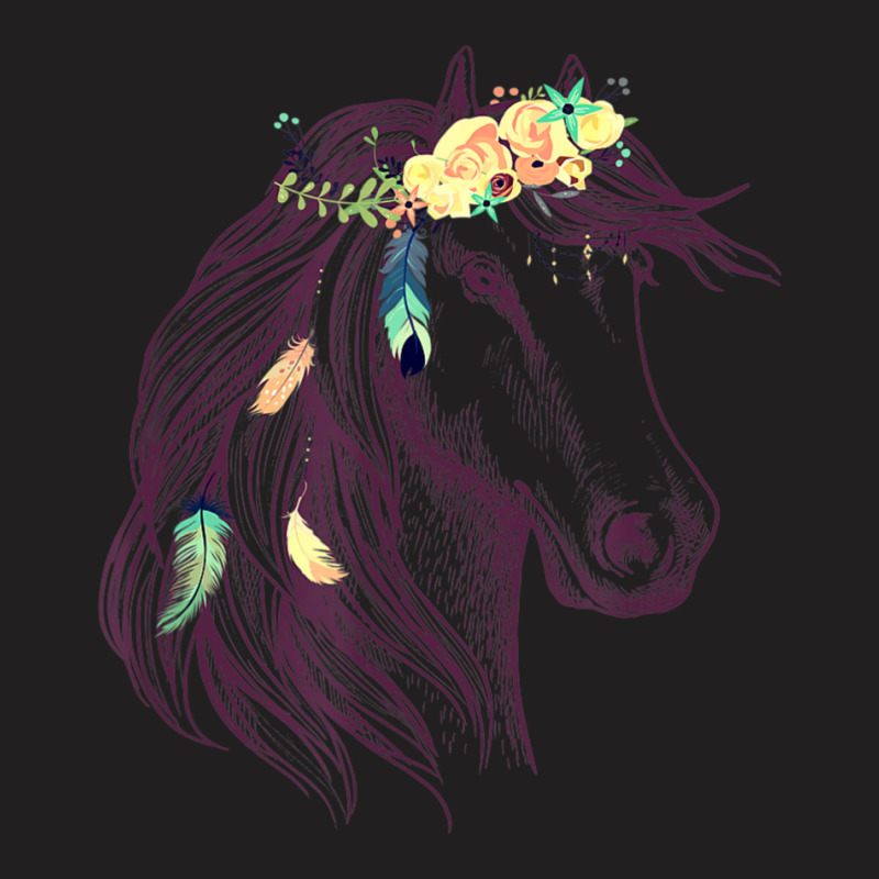 Limited Edition Horse Head Art With Flowers For Animal Lovers Horses T-shirt | Artistshot