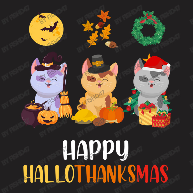 Kitten Cat Halloween Christmas Cats Happy Hallothanksmas Cat Swea T-shirt | Artistshot