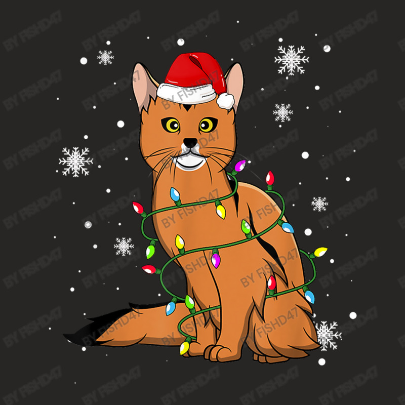 Somali Cat Christmas Lights Christmas Cat Santa Hat Ladies Fitted T-Shirt by fishd47 | Artistshot