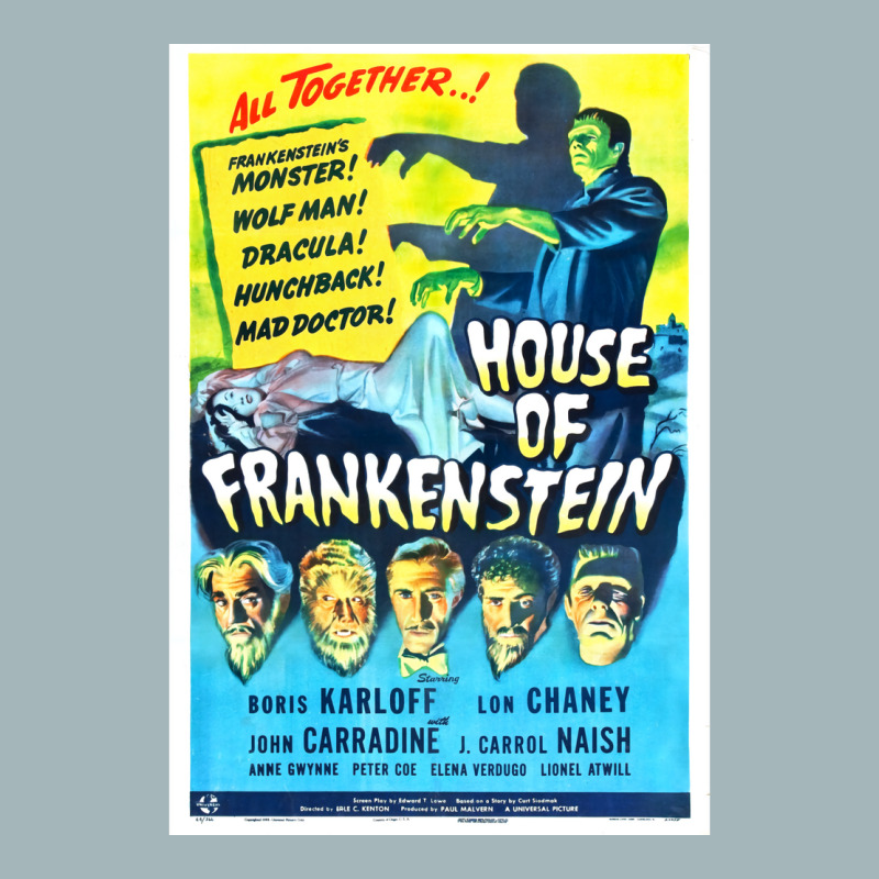 House Of Frankenstein  Vintage Universal Horror Film Poster Classic  T Unisex Sherpa-Lined Denim Jacket by anwtizahlest | Artistshot