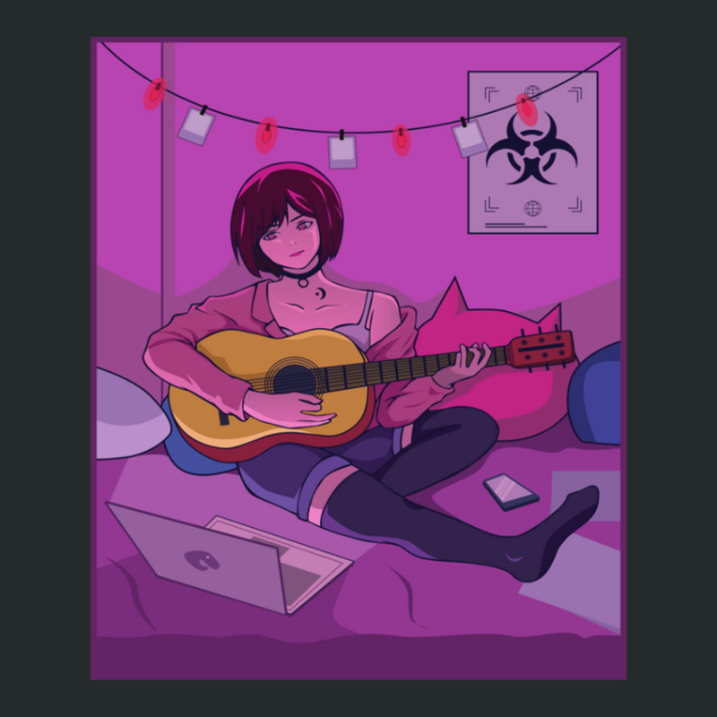 Japanese Anime Cute Girl Playing Guitar With Toxic Symbol Women's Triblend Scoop T-shirt by JosePaniagua | Artistshot