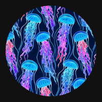 Luminescent Rainbow Jellyfish On Navy Blue .png Metal Print Horizontal | Artistshot