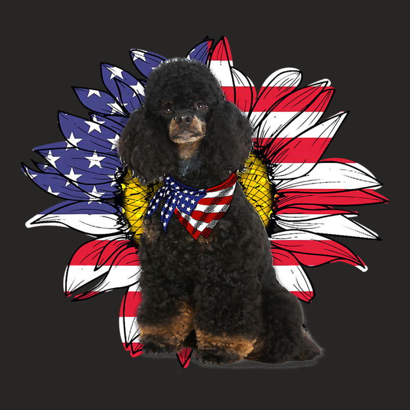 Poodle Lover Dog Sunflower American Flag Standard Poodle Dog Lovers 15 Ladies Fitted T-Shirt by SCOTTALLENZ | Artistshot